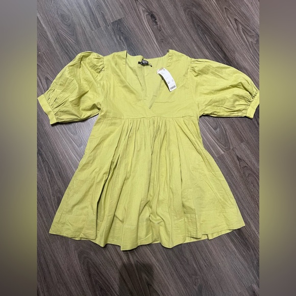 NWT Ecote Vero Shapeless V-neck Mini Dress Urban Outfitters Puff Sleeve - Picture 5 of 12